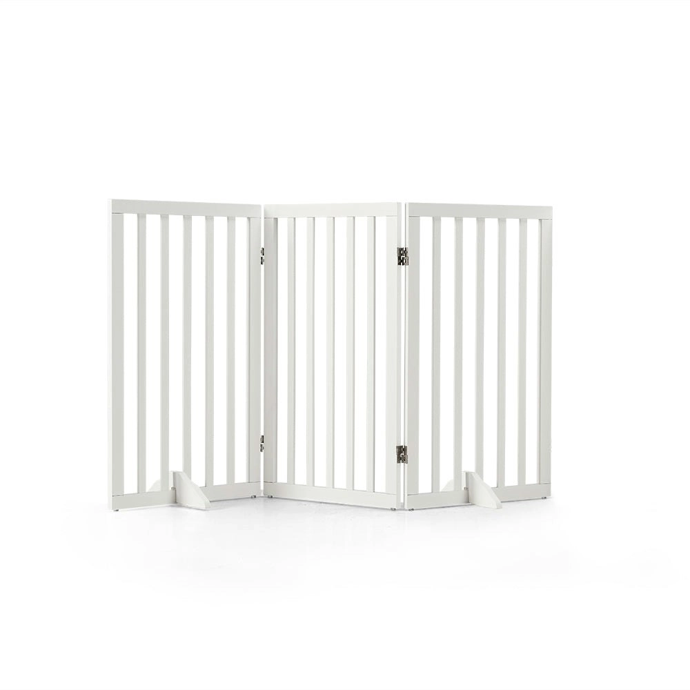 Petzly Pet Gate Dog Fence Safety Barrier with Support Feet 3 Panel 80cm White