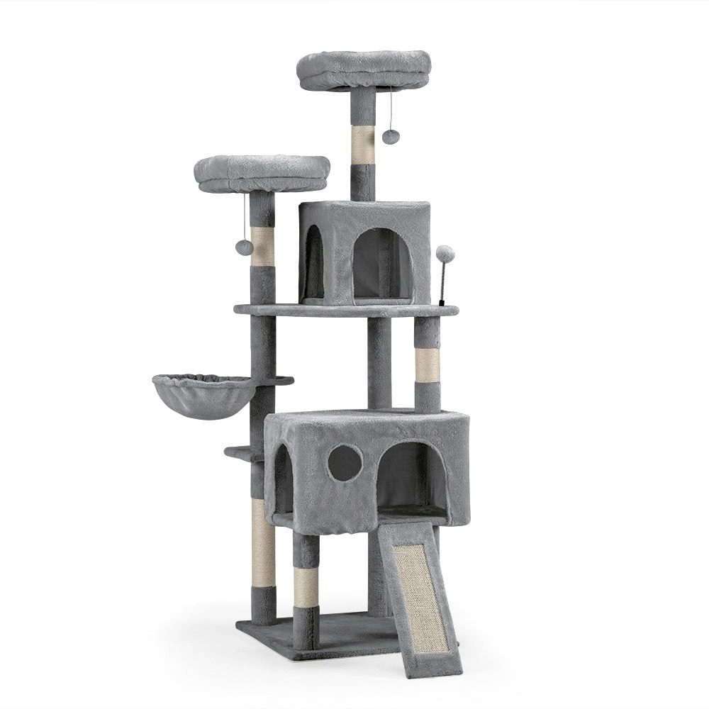 Petzly Cat Tree Tower Scratching Post Scratcher Condo House Bed 164cm Grey