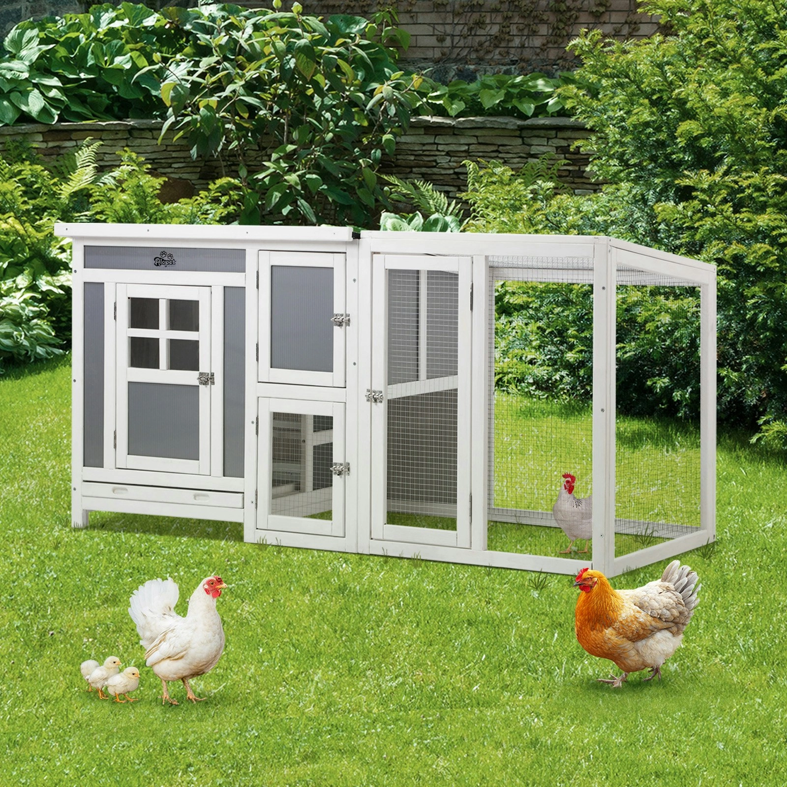 Alopet Chicken Coop Rabbit Hutch Wooden House Run Large Cage Double Hatch