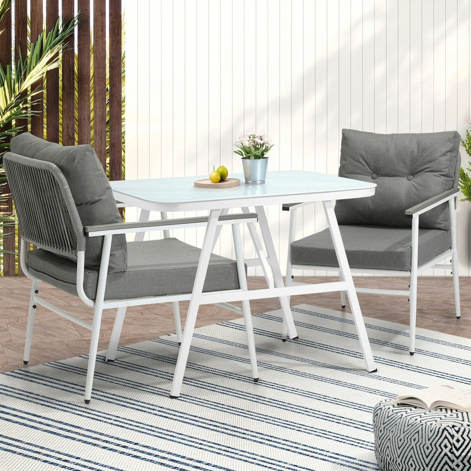 Livsip Outdoor Dining Set Garden Furniture Setting Marble-style Table 3 Piece