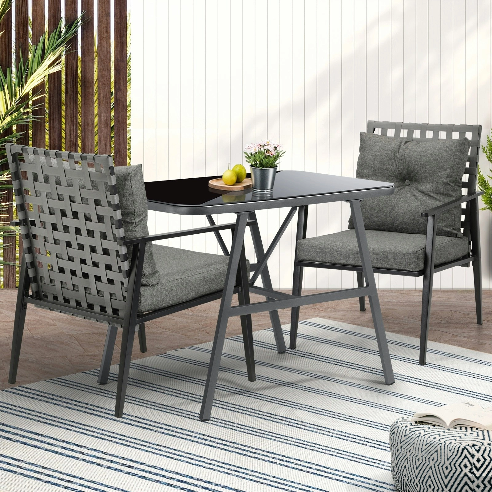 Livsip Outdoor Dining Setting Garden Patio Furniture Rattan Chairs Set 3 Piece