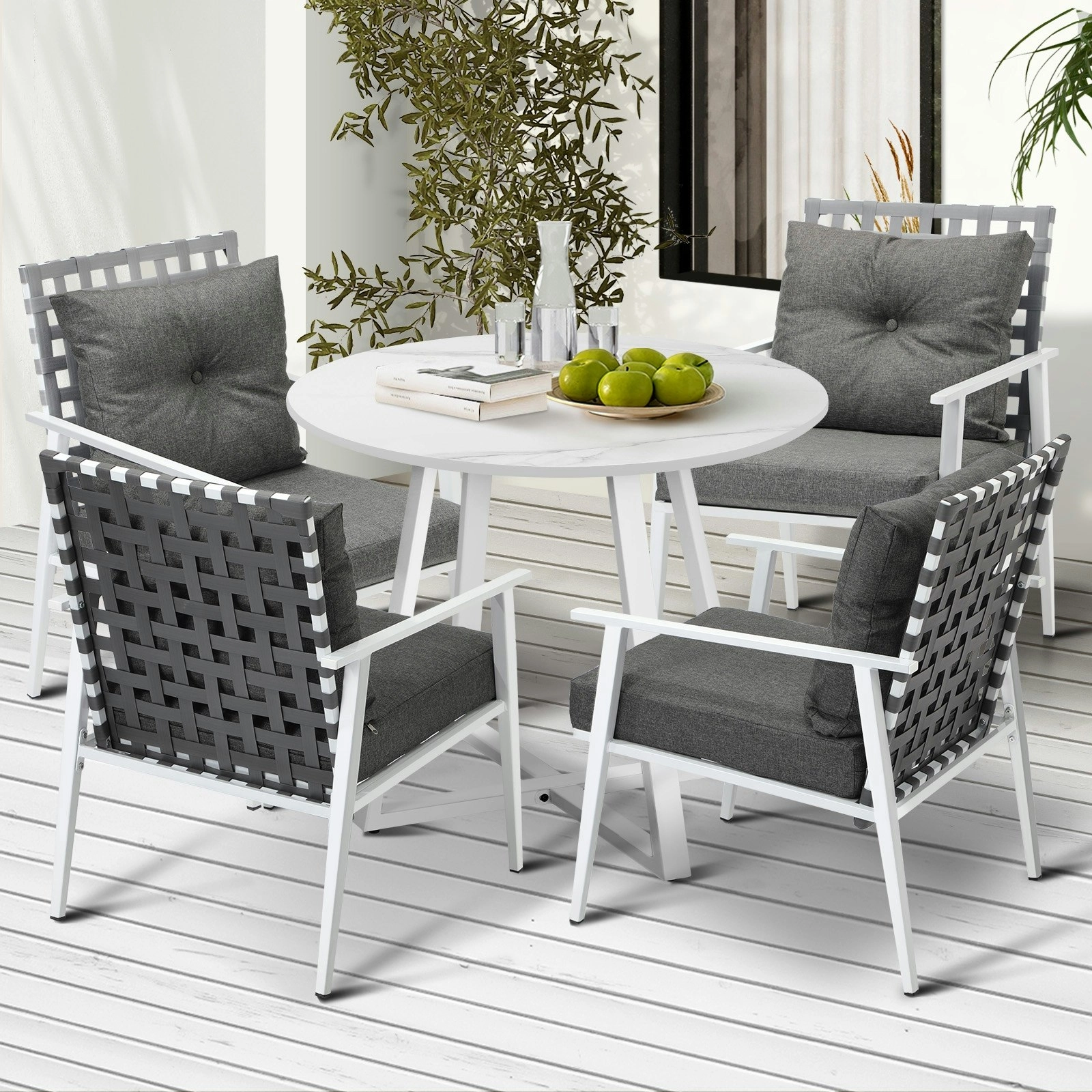 Livsip Outdoor Dining Set Patio Furniture Setting 5PCS Round Table Rattan Chair