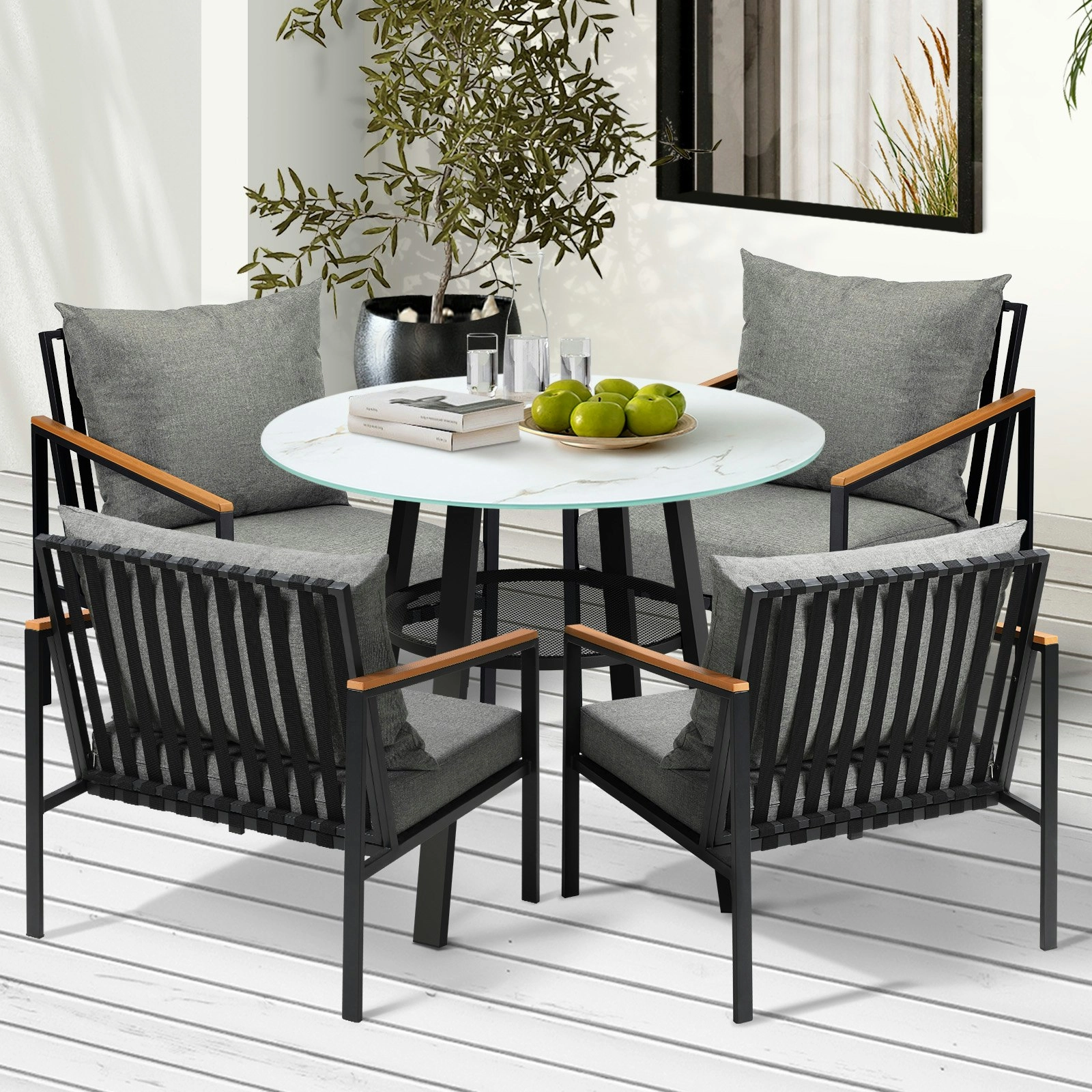 Livsip Outdoor Dining Setting Table Sofa Chairs Patio Furniture Set 5PCS