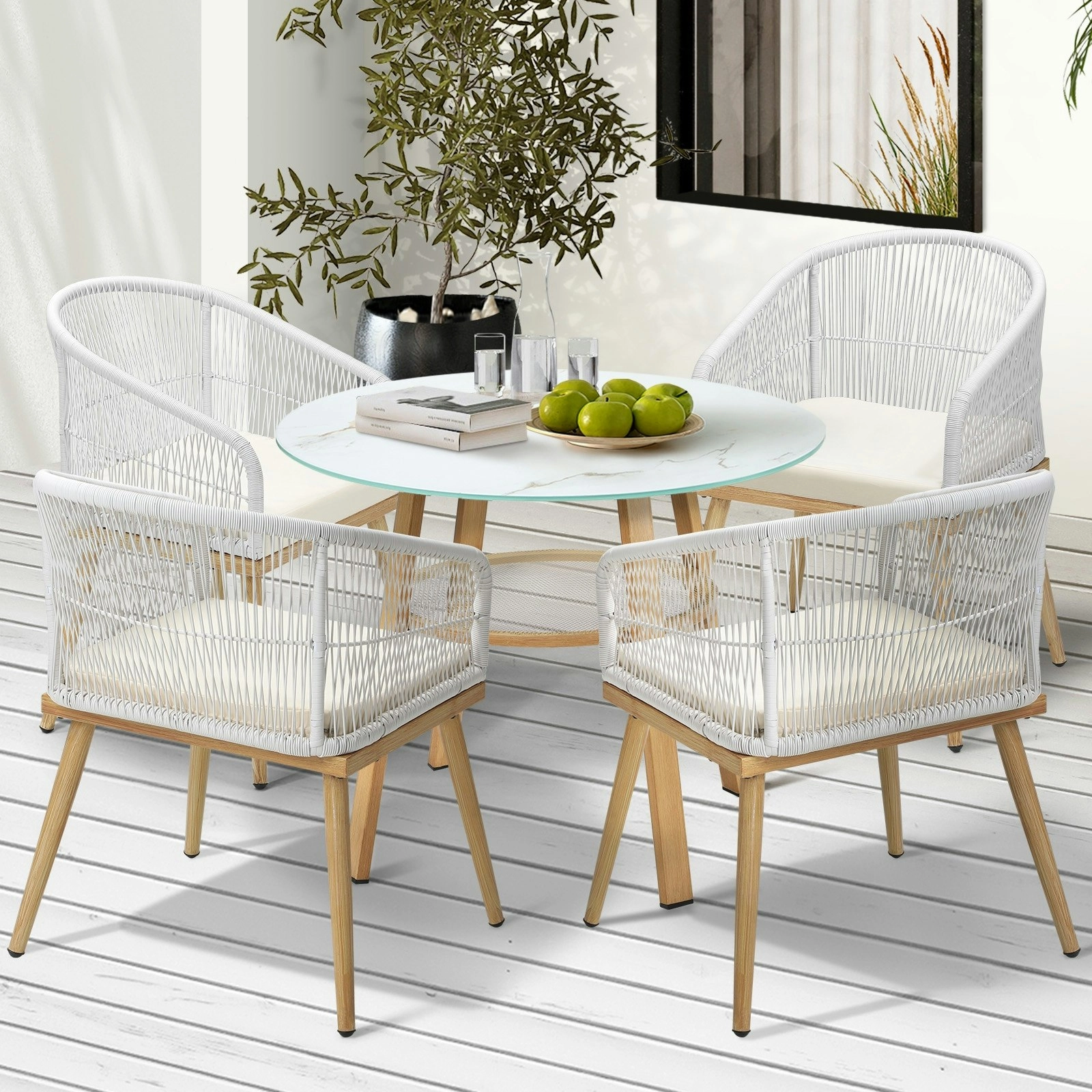 Livsip Outdoor Dining Set Table Lounge Chairs Patio Furniture Setting 5 Piece