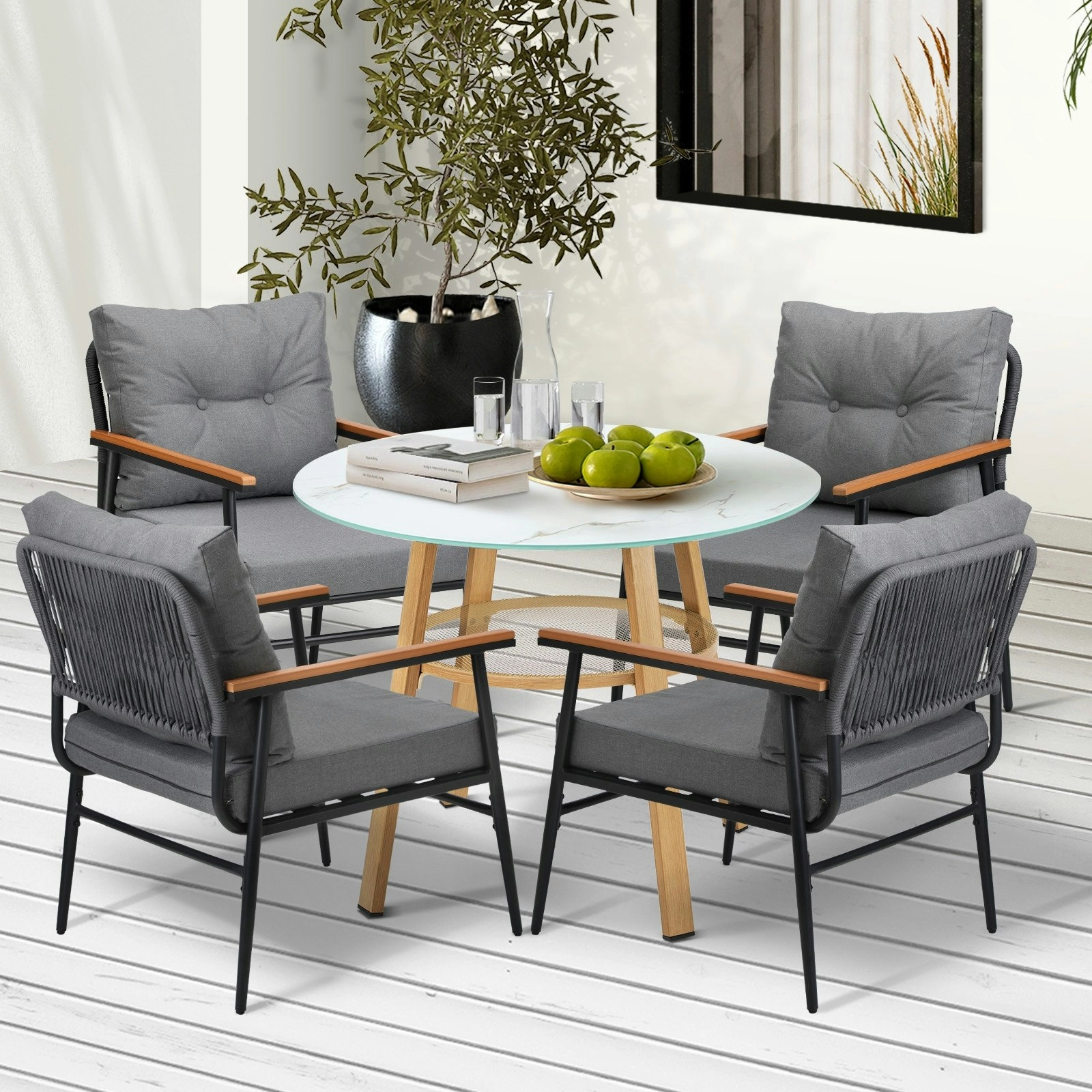 Livsip 5PCS Outdoor Furniture Dining Set Patio Setting Table with Storage Shelf