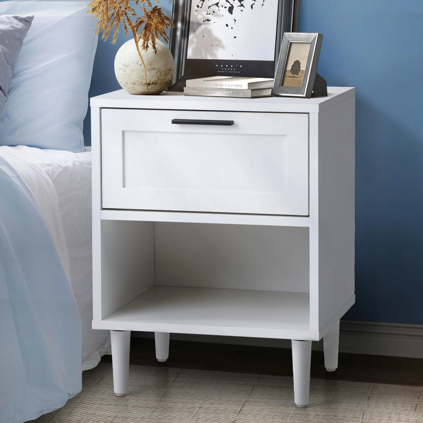 Oikiture Bedside Table Nightstand Side End Table Bedroom Storage Cabinet White