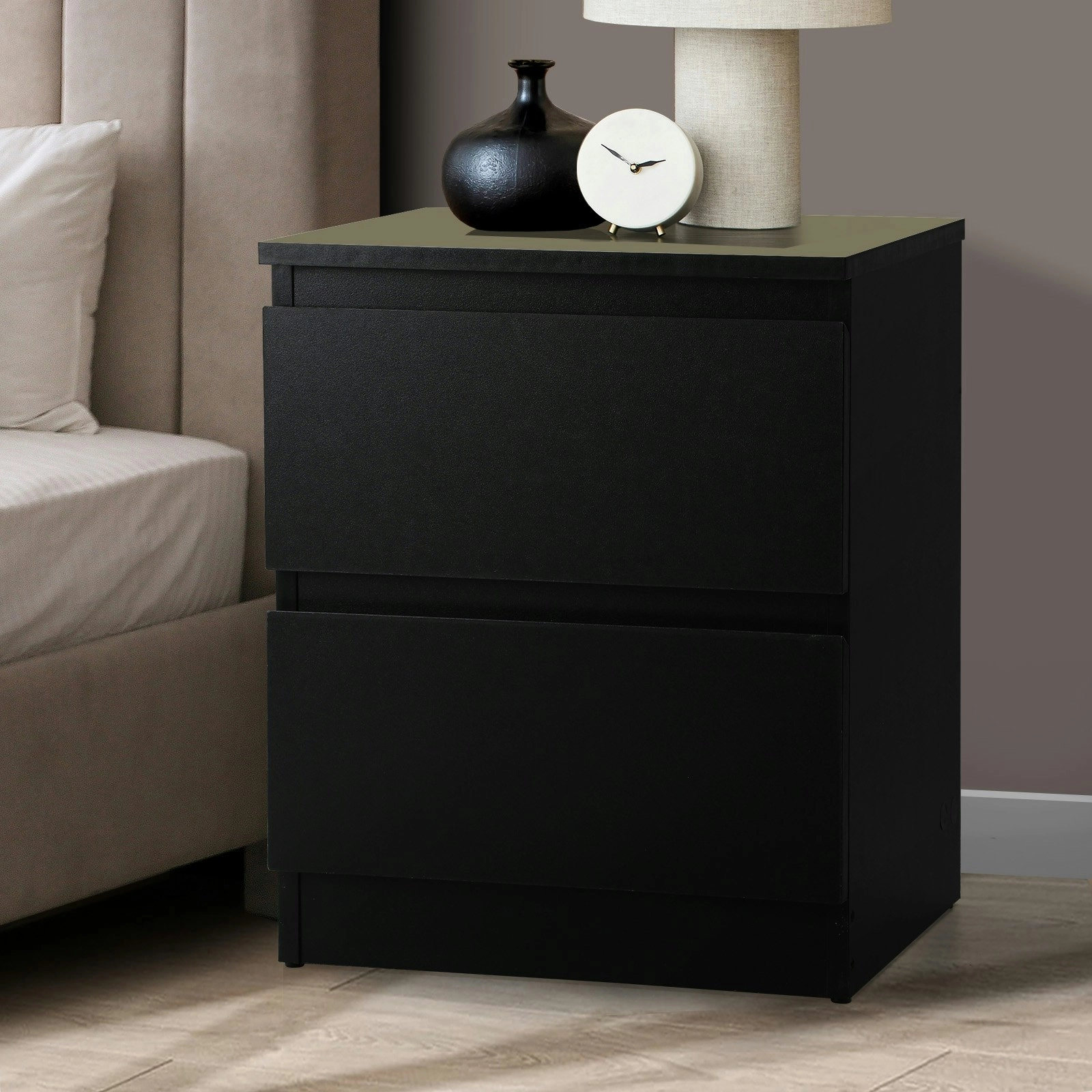 Oikiture Bedside Table Nightstand 2 Drawers Side End Table Storage Cabinet Black