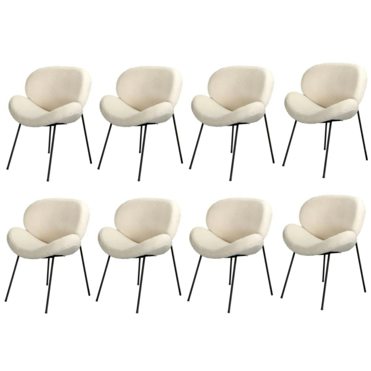 Oikiture 8PCS Armchair Dining Chair Accent Chairs Tub Armchairs Sherpa White