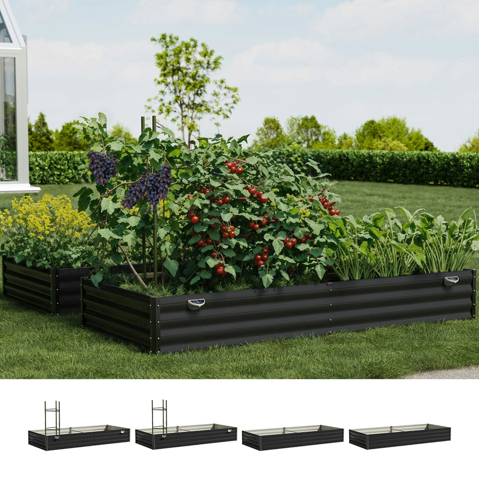 Livsip 4x Garden Bed 210x90x30cm LED Plant Stand Box Raised Container Galvanise