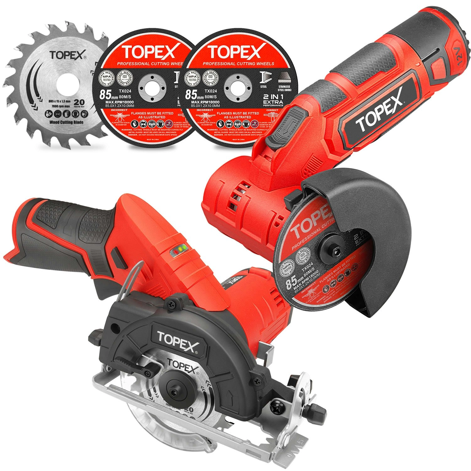 Topex 12V Cordless Power Tool Kit Angle Grinder Circular Saw