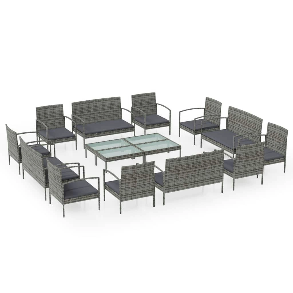 16 Piece Garden Lounge Set with Cushions Poly Rattan Grey 3095968