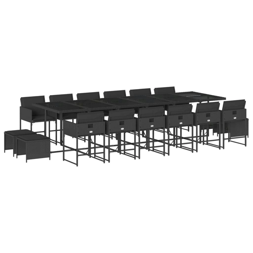 17 Piece Garden Dining Set with Cushions Black Poly Rattan 3211363