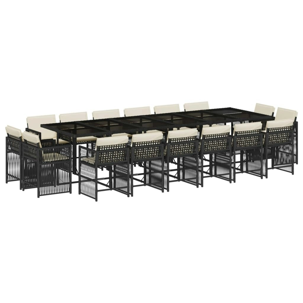 17 Piece Garden Dining Set with Cushions Black Poly Rattan 3211782