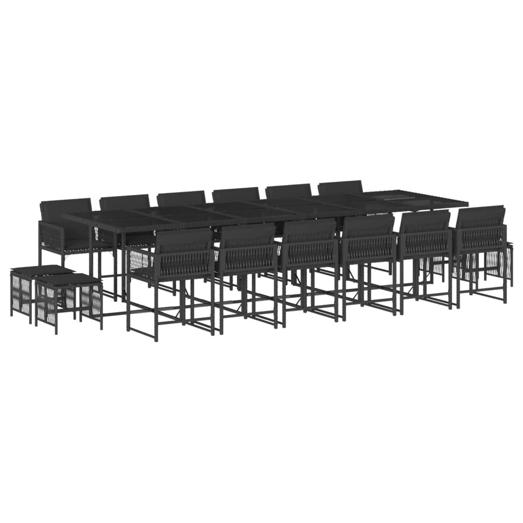 17 Piece Garden Dining Set with Cushions Black Poly Rattan 3211543