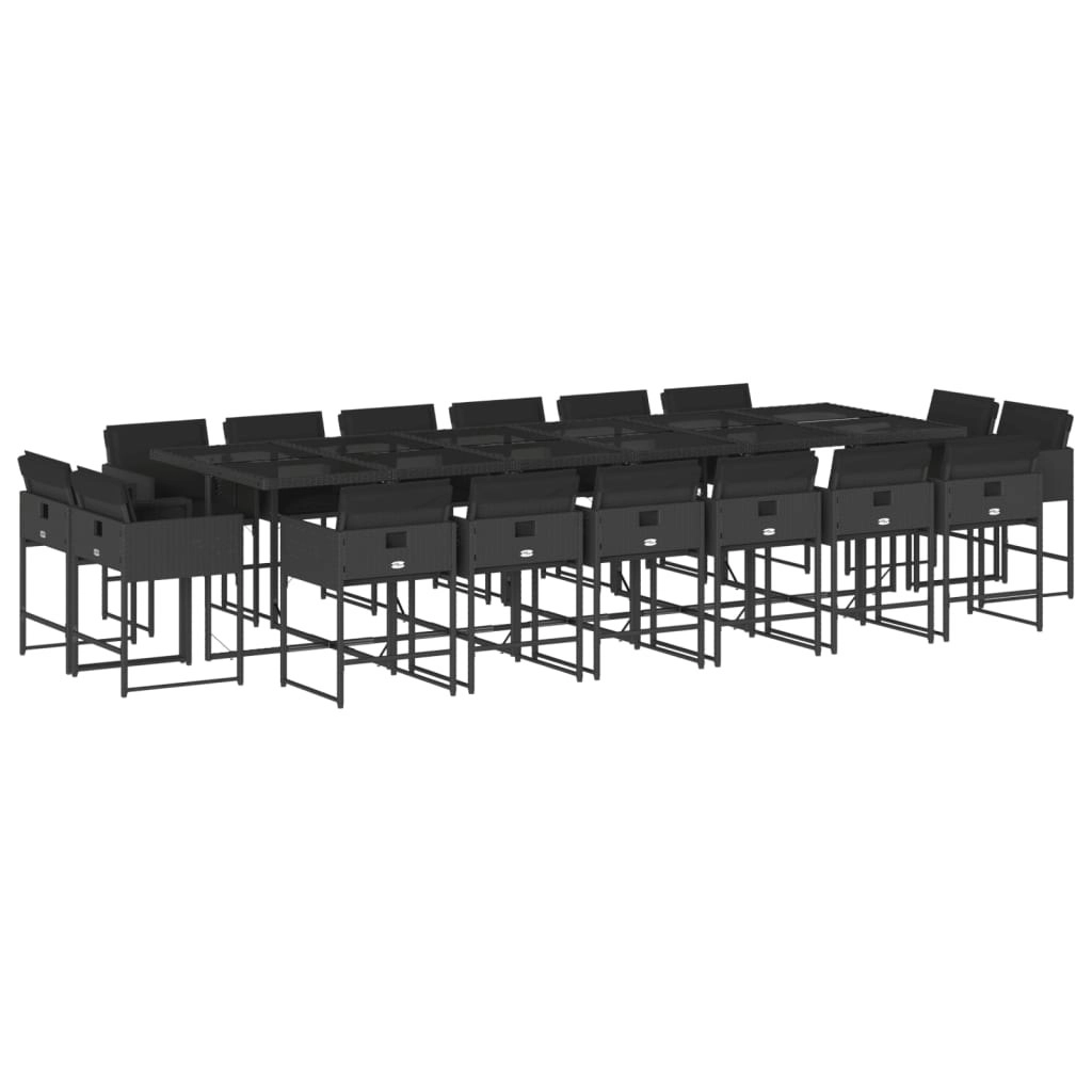 17 Piece Garden Dining Set with Cushions Black Poly Rattan 3211423