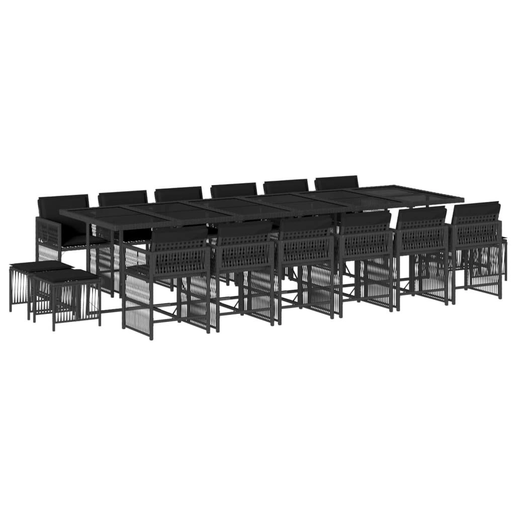 17 Piece Garden Dining Set with Cushions Black Poly Rattan 3211723