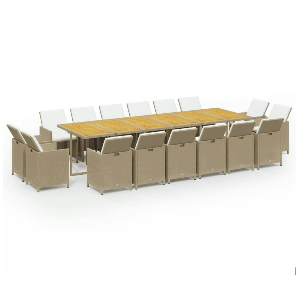 17 Piece Garden Dining Set with Cushions Poly Rattan Beige 3095636