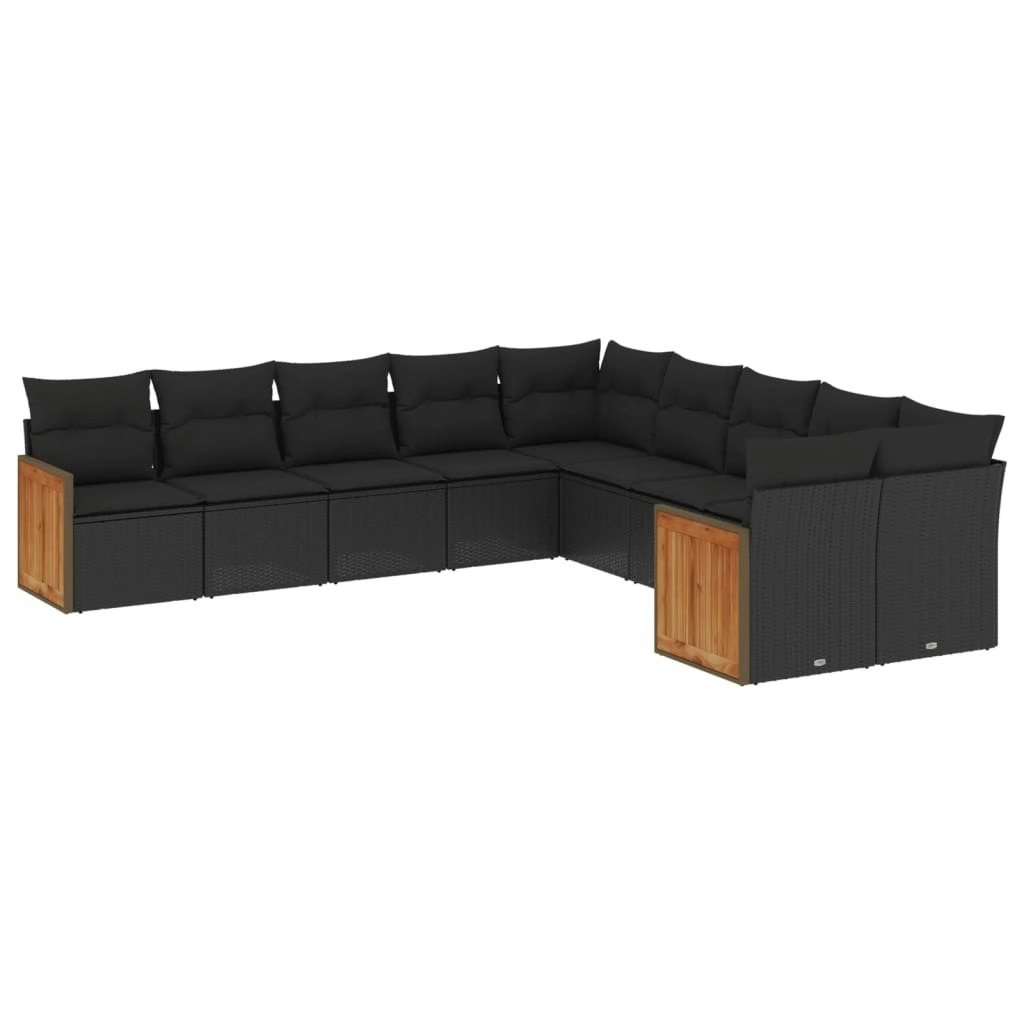 10 Piece Garden Sofa Set with Cushions Black Poly Rattan 3260431