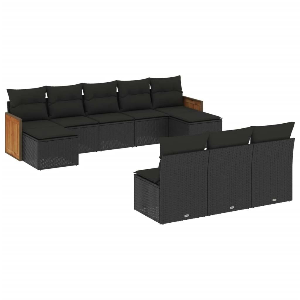 10 Piece Garden Sofa Set with Cushions Black Poly Rattan 3260466