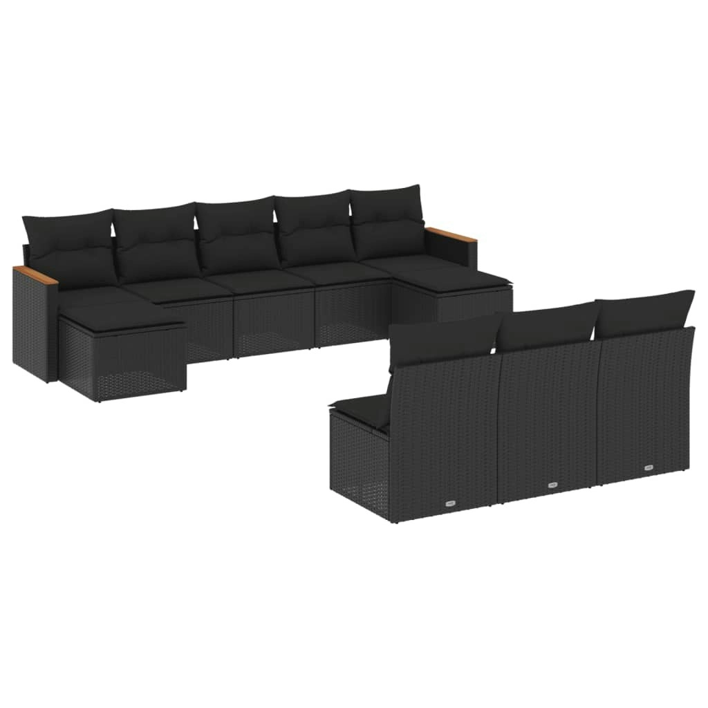 10 Piece Garden Sofa Set with Cushions Black Poly Rattan 3258786