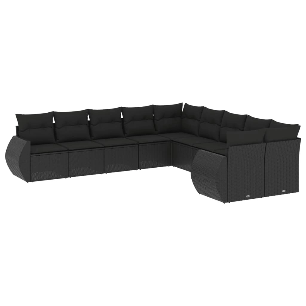 10 Piece Garden Sofa Set with Cushions Black Poly Rattan 3254242