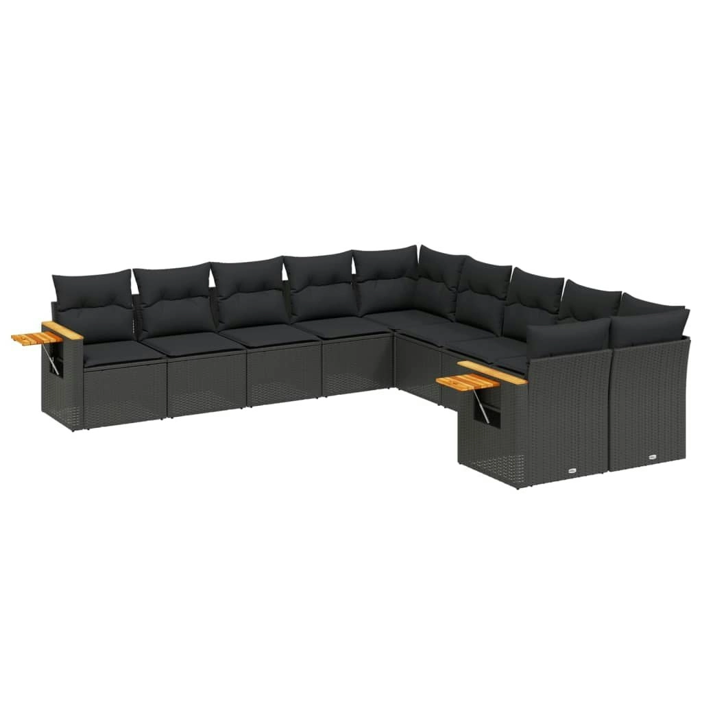 10 Piece Garden Sofa Set with Cushions Black Poly Rattan 3259591