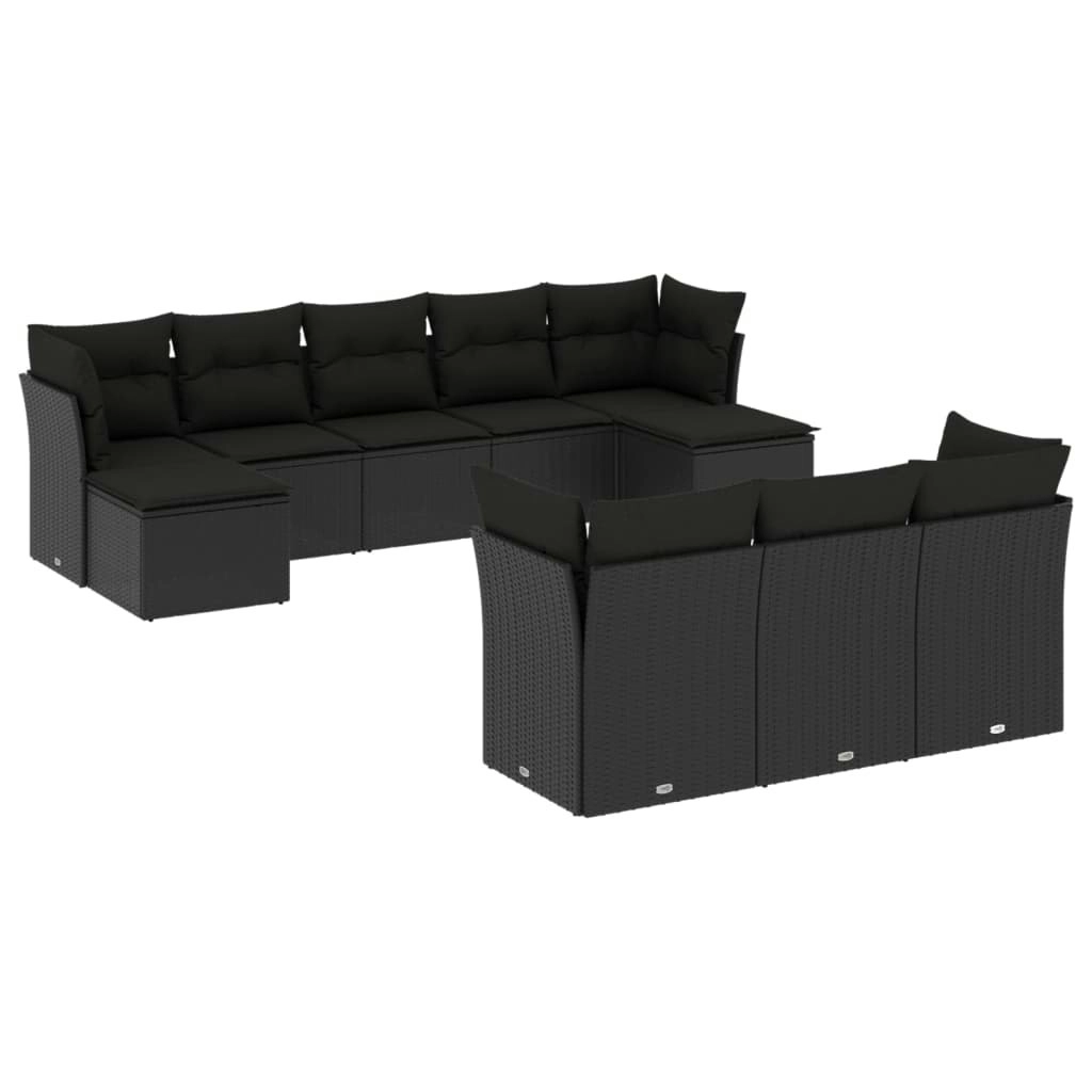 10 Piece Garden Sofa Set with Cushions Black Poly Rattan 3250164