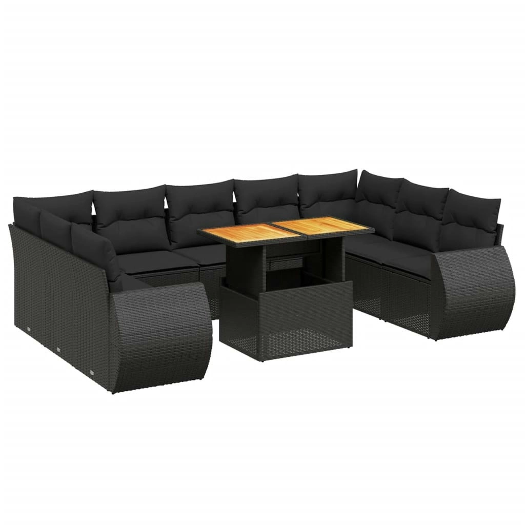 10 Piece Garden Sofa Set with Cushions Black Poly Rattan 3272336