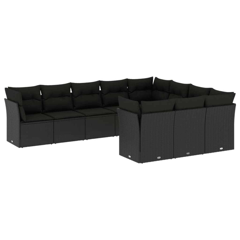 10 Piece Garden Sofa Set with Cushions Black Poly Rattan 3250054