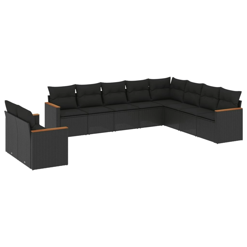 10 Piece Garden Sofa Set with Cushions Black Poly Rattan 3258513