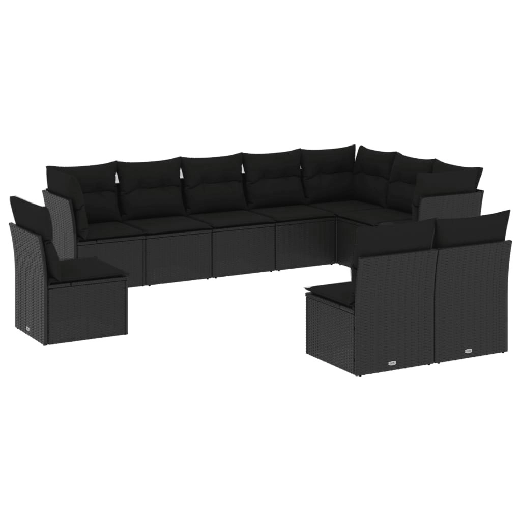 10 Piece Garden Sofa Set with Cushions Black Poly Rattan 3217795