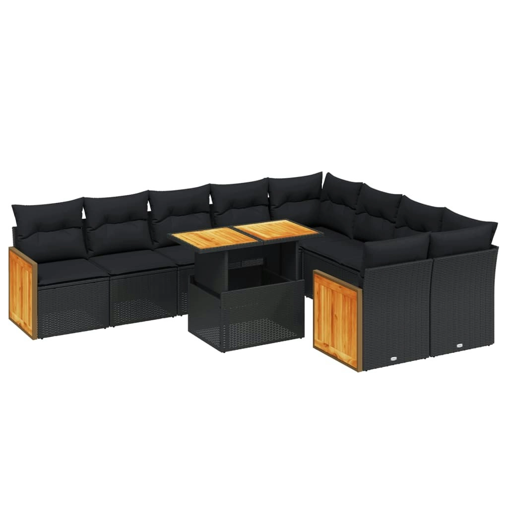 10 Piece Garden Sofa Set with Cushions Black Poly Rattan 3274114