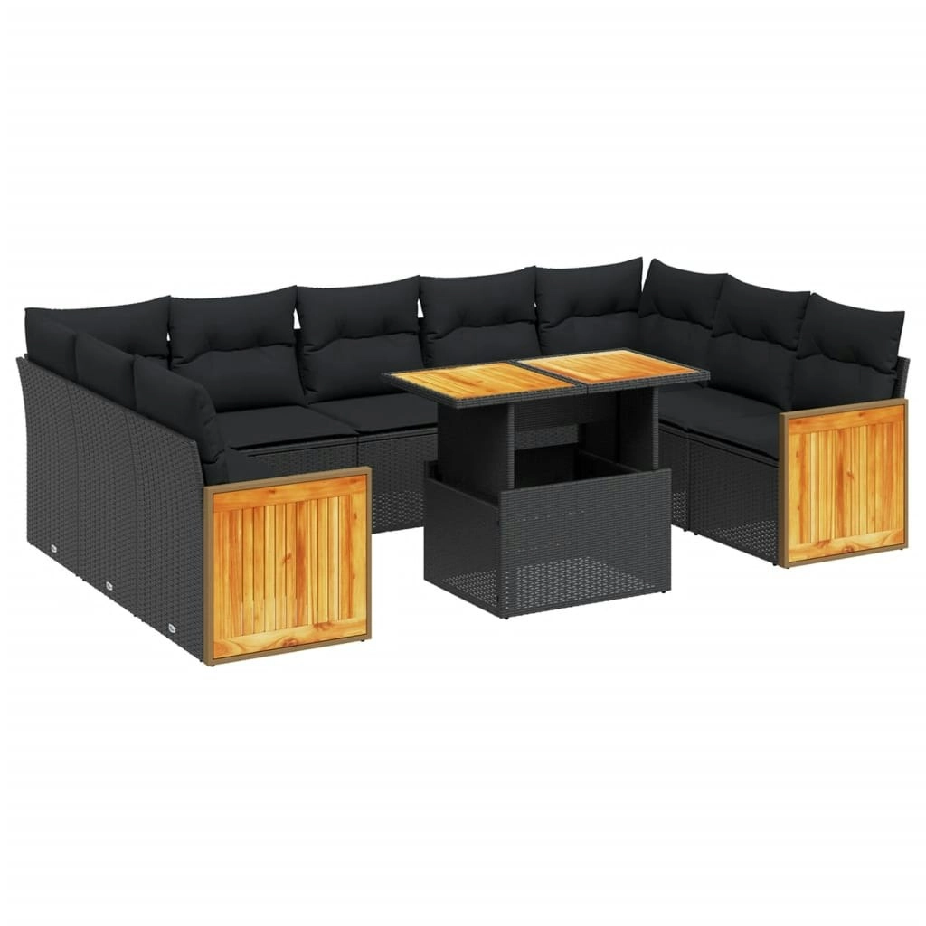 10 Piece Garden Sofa Set with Cushions Black Poly Rattan 3274100