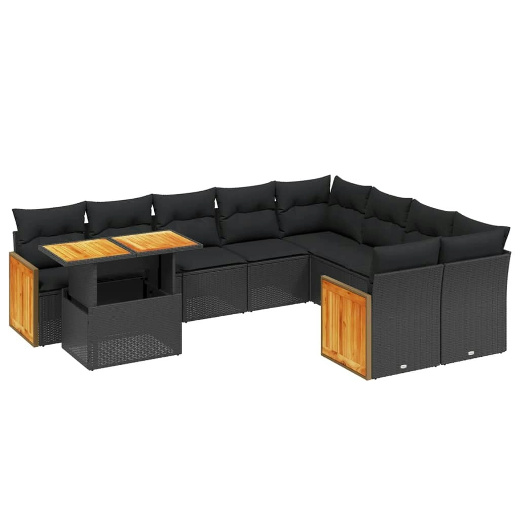 10 Piece Garden Sofa Set with Cushions Black Poly Rattan 3274121