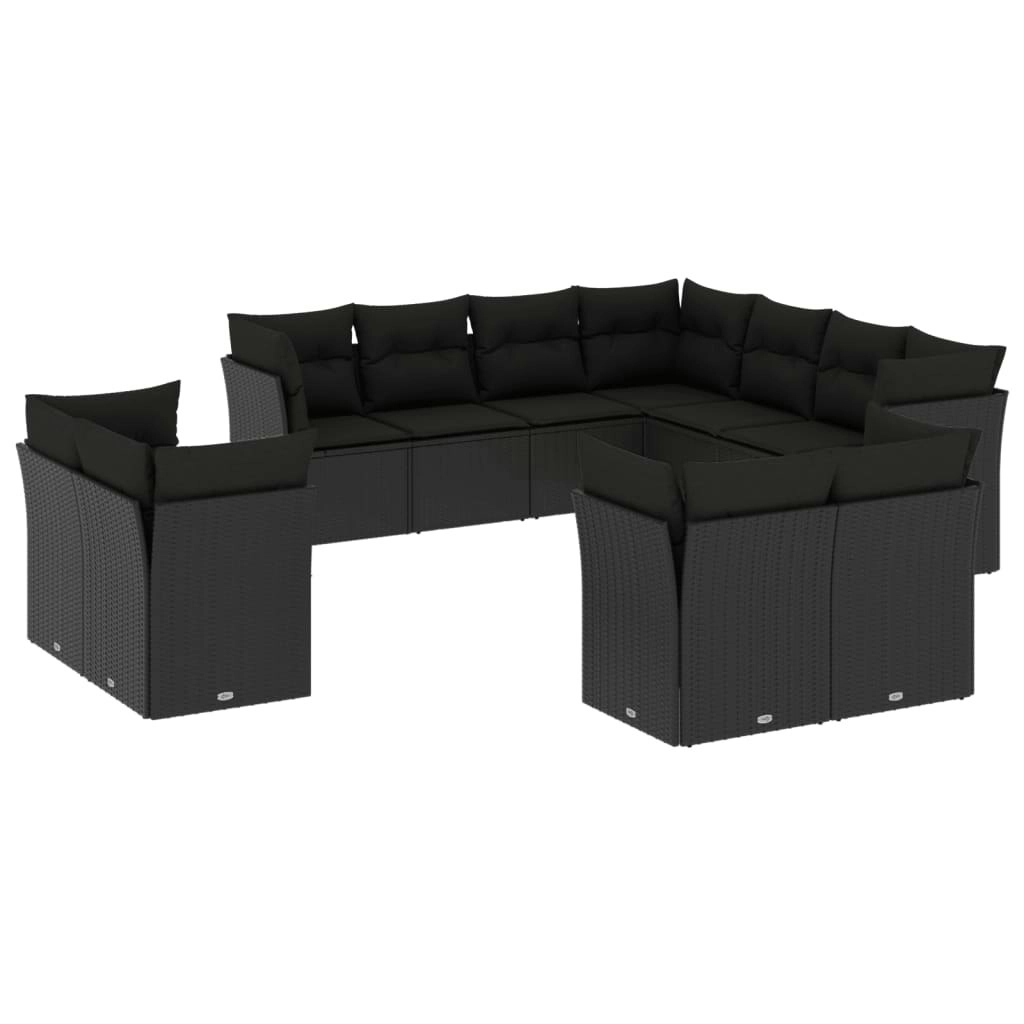 11 Piece Garden Sofa Set with Cushions Black Poly Rattan 3250344