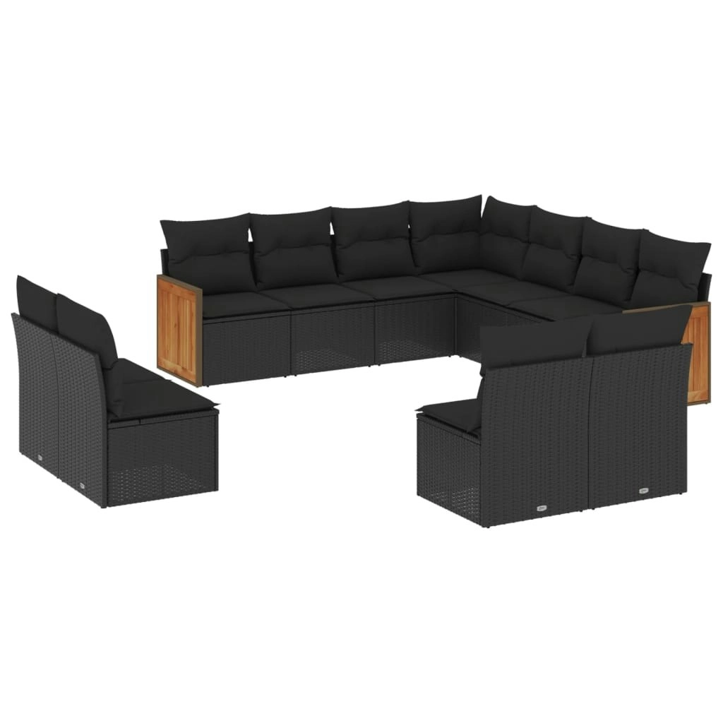 11 Piece Garden Sofa Set with Cushions Black Poly Rattan 3260165