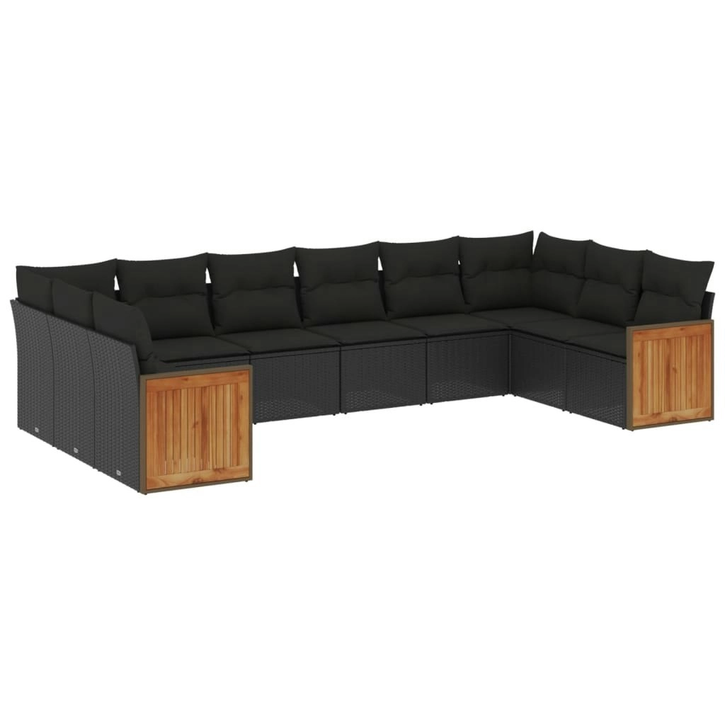 10 Piece Garden Sofa Set with Cushions Black Poly Rattan 3228001