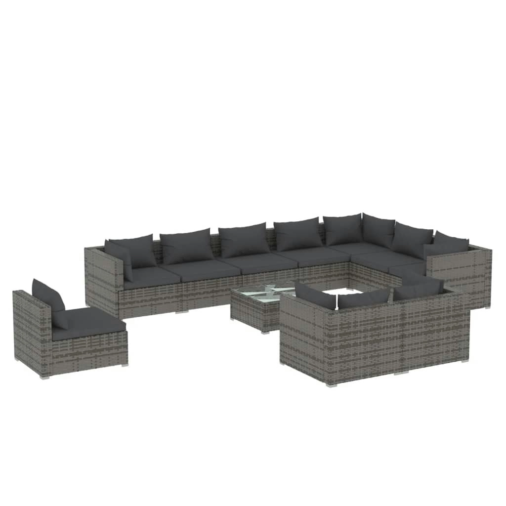 11 Piece Garden Lounge Set with Cushions Poly Rattan Grey 3102669