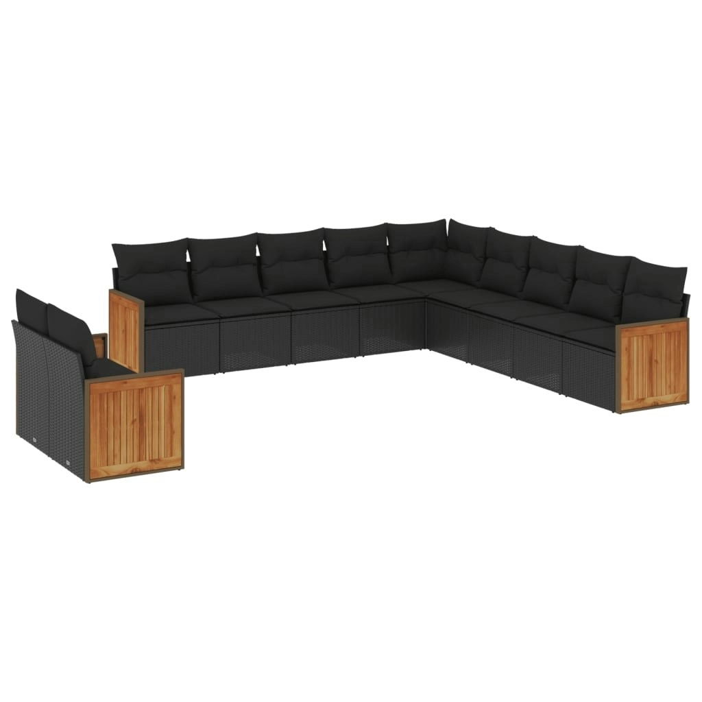 11 Piece Garden Sofa Set with Cushions Black Poly Rattan 3260207