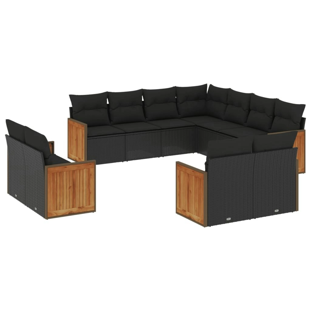 11 Piece Garden Sofa Set with Cushions Black Poly Rattan 3258898