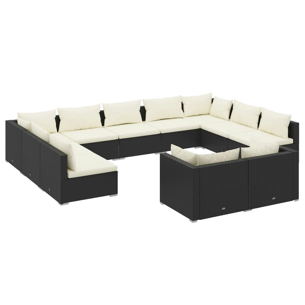 11 Piece Garden Lounge Set with Cushions Black Poly Rattan 3102071