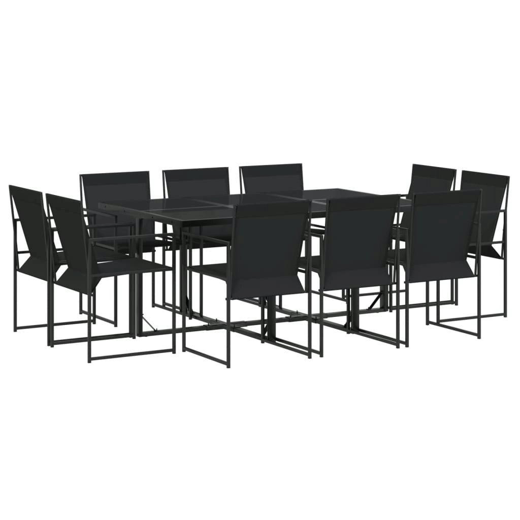 11 Piece Garden Dining Set Black Textilene 3295124