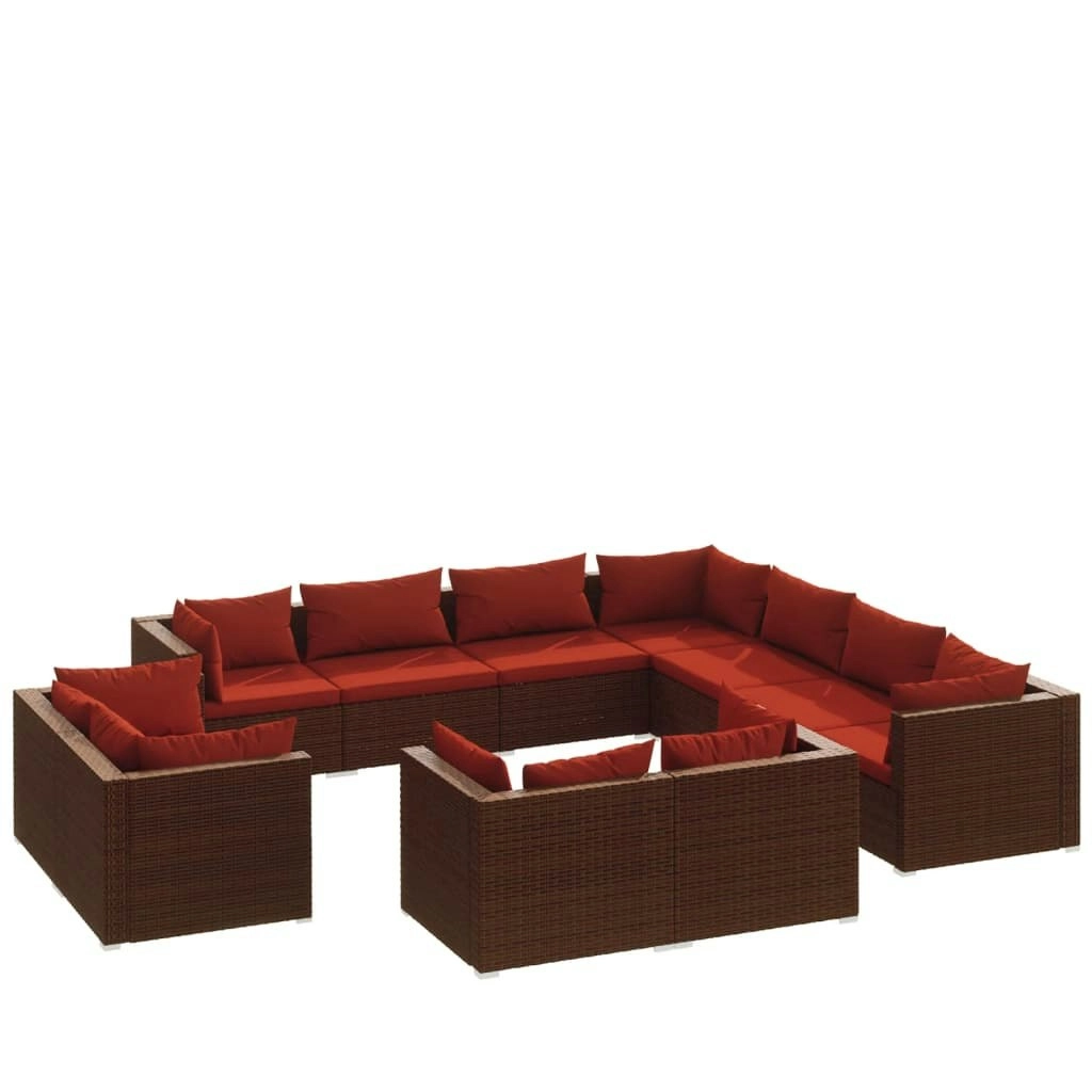 11 Piece Garden Lounge Set with Cushions Brown Poly Rattan 3102875