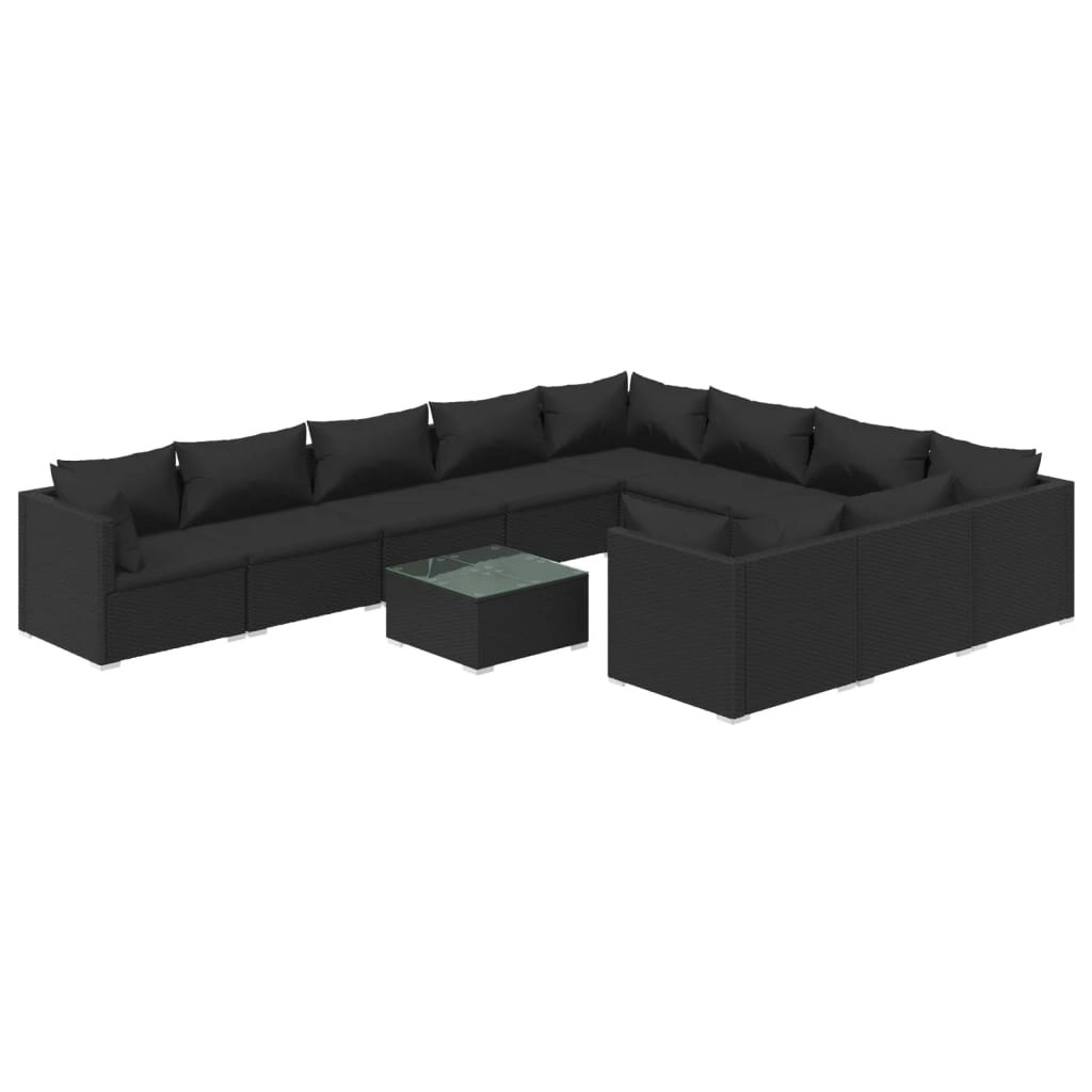 11 Piece Garden Lounge Set with Cushions Poly Rattan Black 3102784