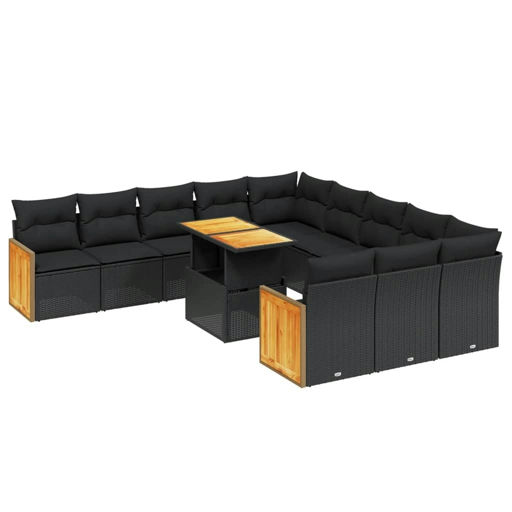 11 Piece Garden Sofa Set with Cushions Black Poly Rattan 3274142