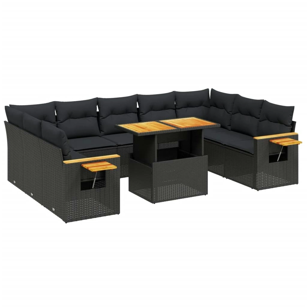 11 Piece Garden Sofa Set with Cushions Black Poly Rattan 3273687