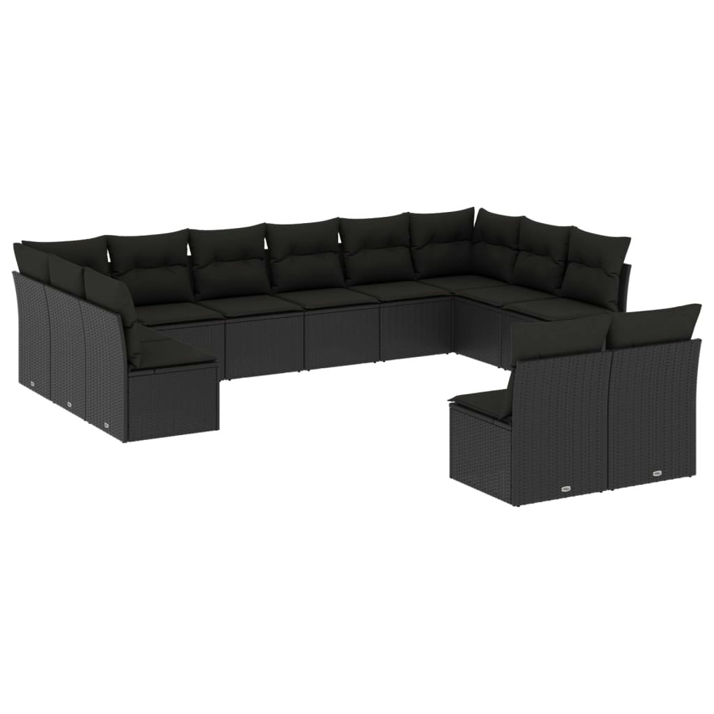 12 Piece Garden Sofa Set with Cushions Black Poly Rattan 3218365