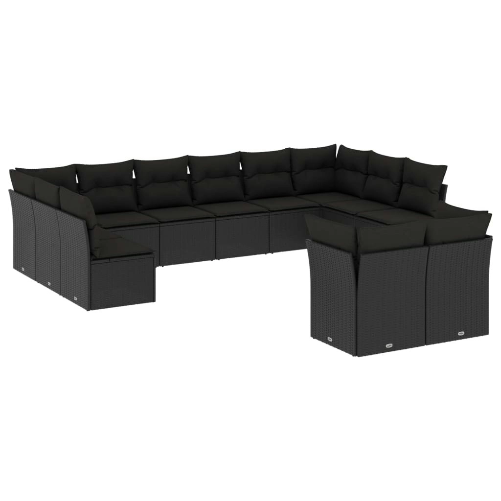 12 Piece Garden Sofa Set with Cushions Black Poly Rattan 3218425