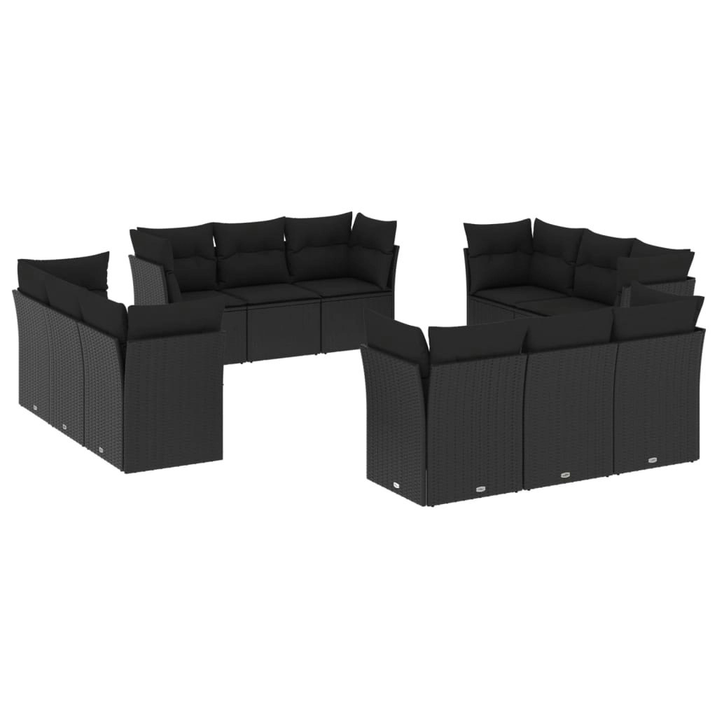 12 Piece Garden Sofa Set with Cushions Black Poly Rattan 3217325