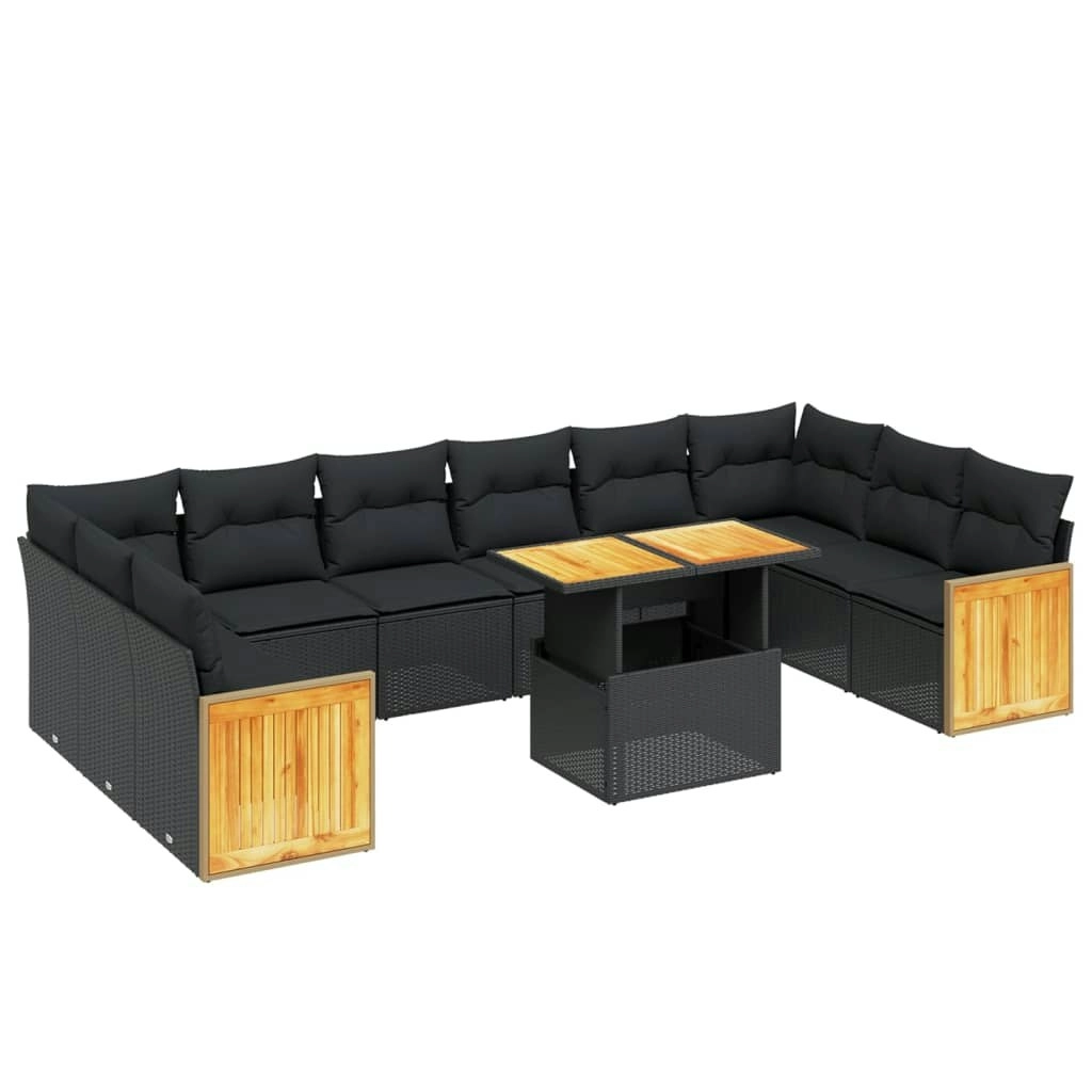 11 Piece Garden Sofa Set with Cushions Black Poly Rattan 3274128